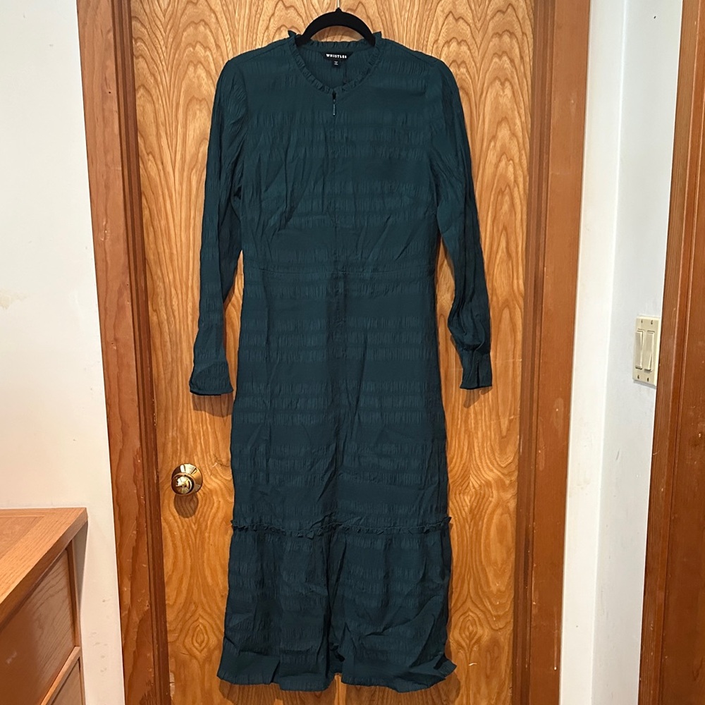 Whistles Green Long Sleeve Mock Neck Dress